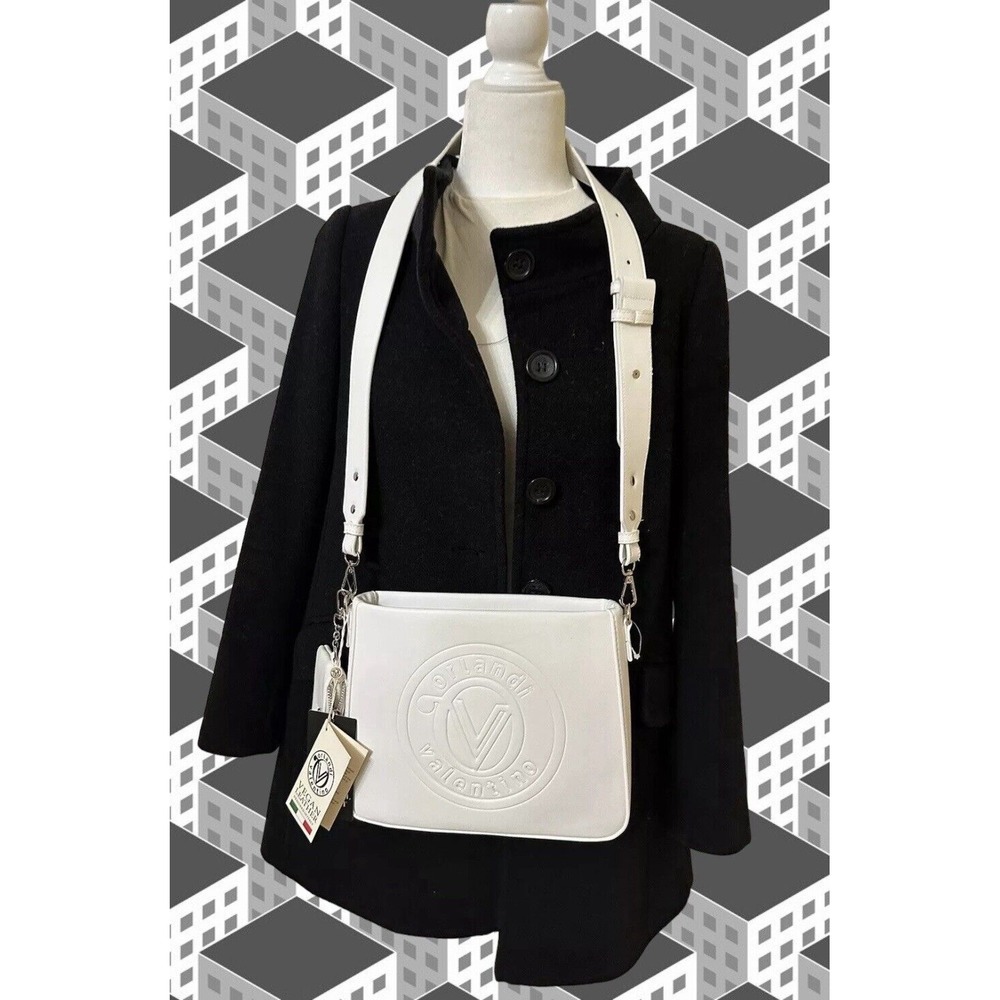 Valentino Orlandi Messenger Bag White Leather Crossbody Mini‎ Purse Logo Pulls